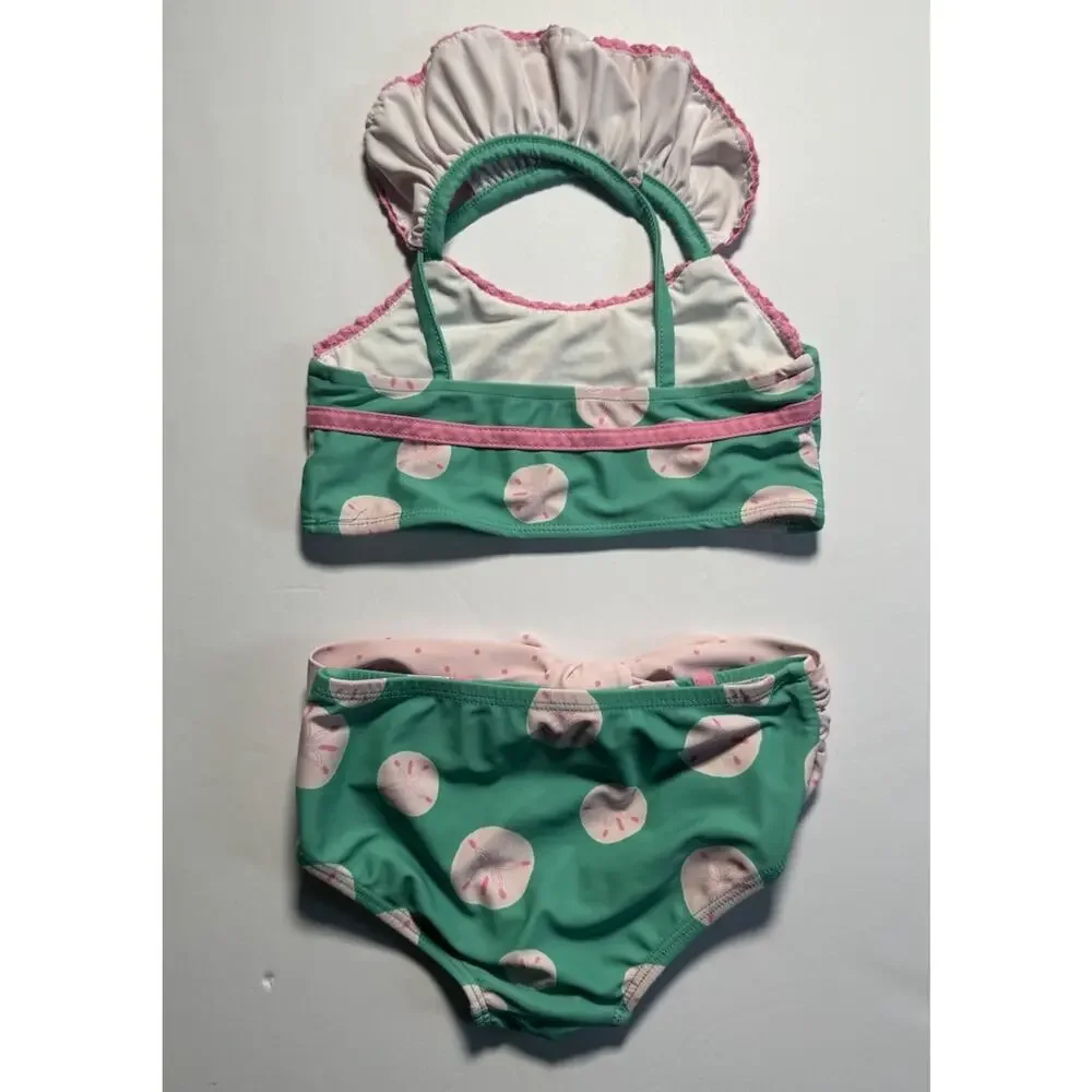 SweetHoney Girls 2 Piece Bikini Swimsuit 4T Mint Pink Sand Dollar Bow Ruffle